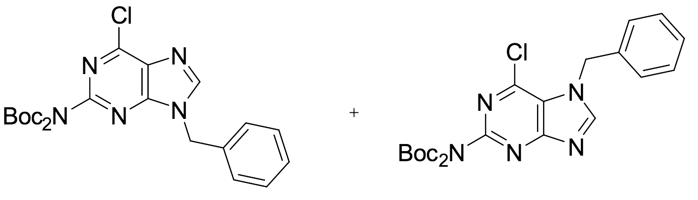 N-Bis(tert-Butyloxycarbonyl) 9-Benzyl-6-chloro-9H-purin-2-yl and N-Bis(tert-Butyloxycarbonyl) 7-Benzyl-6-chloro-7H-purin-2-yl (Mixture)