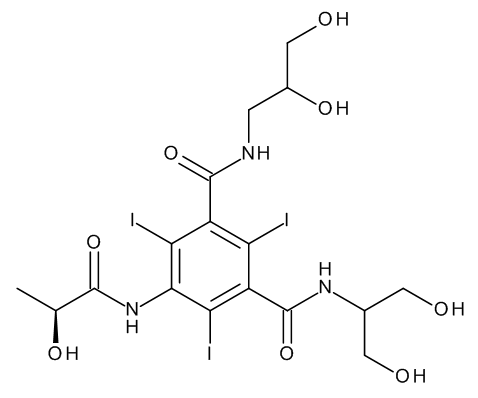 N1-​(2,​3-​Dihydroxypropyl)​-​N3-​[2-​hydroxy-​1-​(hydroxymethyl)​ethyl]​-​5-​[[(2S)​-​2-​hydroxy-​1-​oxopropyl]​amino]​-​2,​4,​6-​triiodoisophthalamide(Iopamidol EP Impurity G)