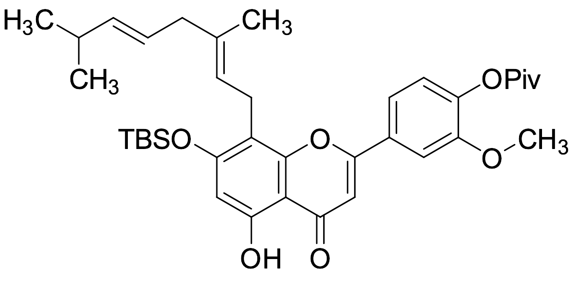 7-(tert-Butyldimethylsilyl)oxy-8-((2E,5E)-3,7-dimethylocta-2,5-dien-1-yl) Cannflavin A Pivalate
