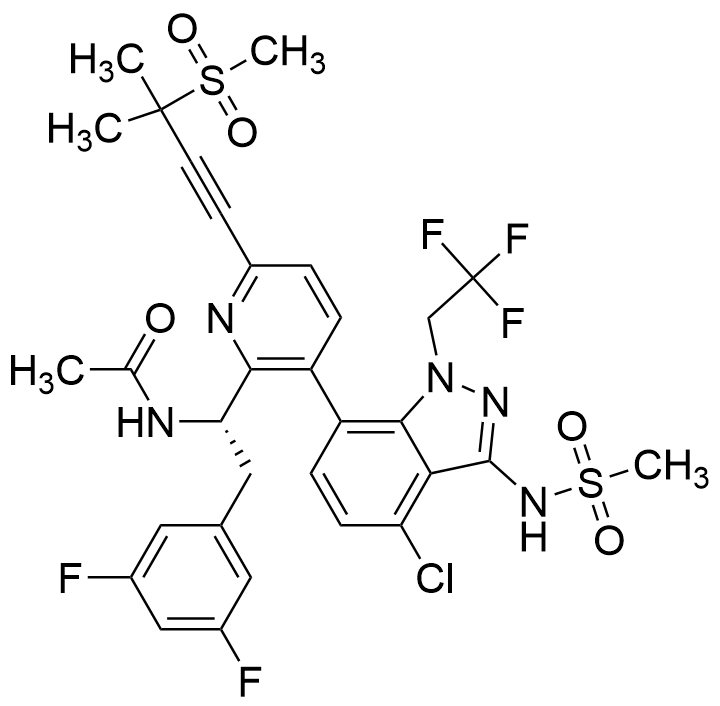 (S)-N-(1-(3-(4-Chloro-3-(methylsulfonamido)-1-(2,2,2-trifluoroethyl)-1H-indazol-7-yl)-6-(3-methyl-3-(methylsulfonyl)but-1-yn-1-yl)pyridin-2-yl)-2-(3,5-difluorophenyl)ethyl)acetamide