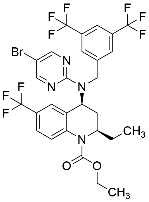 Ethyl (2R,4S)-4-[[[3,5-bis(trifluoromethyl)phenyl]methyl](5-bromo-2-pyrimidinyl)amino]-2-ethyl-3,4-dihydro-6-(trifluoromethyl)-1(2H)-quinolinecarboxylate