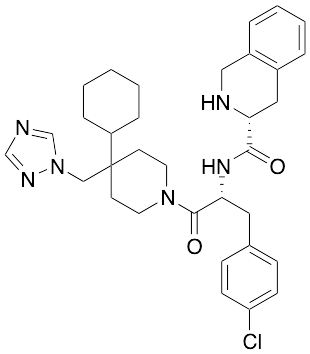 (3R)-N-[(1R)-1-[(4-Chlorophenyl)methyl]-2-[4-cyclohexyl-4-(1H-1,2,4-triazol-1-ylmethyl)-1-piperidinyl]-2-oxoethyl]-1,2,3,4-tetrahydro-3-isoquinolinecarboxamide
