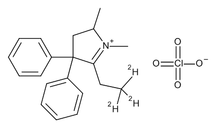 EDDP-D3 Perchlorate (2-(2,2,2-Trideuteroethyl-1,5-dimethyl-3,3-diphenylpyrrolinium Perchlorate) 0.1 mg/ml in Methanol (as Pyrrolinium) - CAS No. 136765-23-6 EDDP-D3 Perchlorate (2-(2,2,2-Trideuteroethyl-1,5-dimethyl-3,3-diphenylpyrrolinium Perchlorate) 0.1 mg/ml in Methanol (as Pyrrolinium)