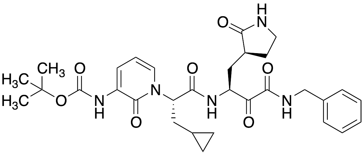tert-Butyl (1-((S)-1-(((S)-4-(Benzylamino)-3,4-dioxo-1-((S)-2-oxopyrrolidin-3-yl)butan-2-yl)amino)-3-cyclopropyl-1-oxopropan-2-yl)-2-oxo-1,2-dihydropyridin-3-yl)carbamate