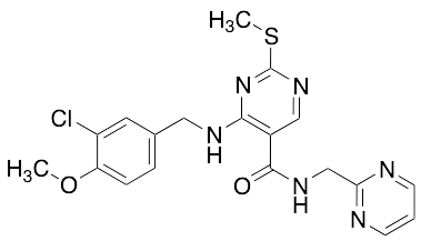 4-((3-Chloro-4-methoxybenzyl)amino)-2-(methylthio)-N-(pyrimidin-2-ylmethyl)pyrimidine-5-carboxamide