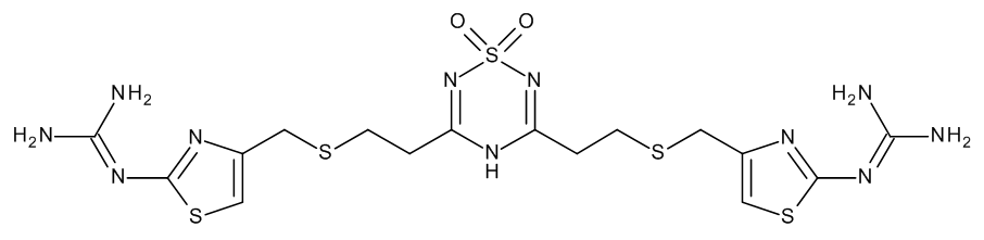 3,5-Bis[2-[[[2-[(diaminomethylidene)amino]thiazol-4-yl]methyl]sulfanyl]ethyl]-4H-1,2,4,6-thiatriazine 1,1-Dioxide