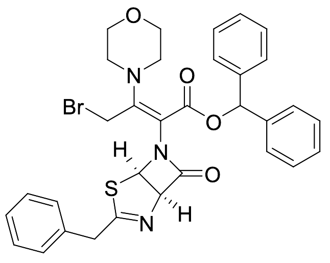 Benzhydryl (E)-2-((1R,5R)-3-Benzyl-7-oxo-4-thia-2,6-diazabicyclo[3.2.0]hept-2-en-6-yl)-4-bromo-3-morpholinobut-2-enoate