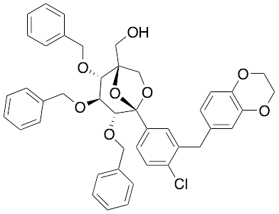 ((1S,2S,3S,4R,5S)-2,3,4-tris(benzyloxy)-5-(4-chloro-3-((2,3-dihydrobenzo[b][1,4]dioxin-6-yl)methyl)phenyl)-6,8-dioxabicyclo[3.2.1]octan-1-yl)methanol