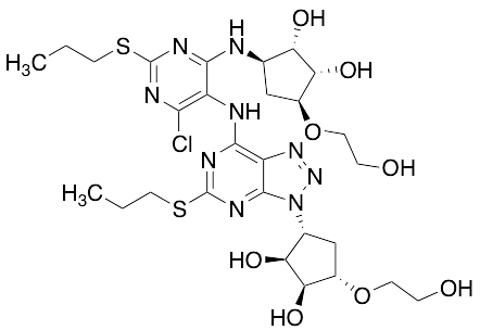 N-Des(Difluorophenylcyclopropyl), N-[2-[[(3aR,4S,6R,6aS)-6-[6-chloro-2-(propylthio)-4-(cyclopenta-2,3-dihydroxy-4-(2-hydroxyethyloxy)-1-yl-amino]pyrimidin-5-yl Ticagrelor
