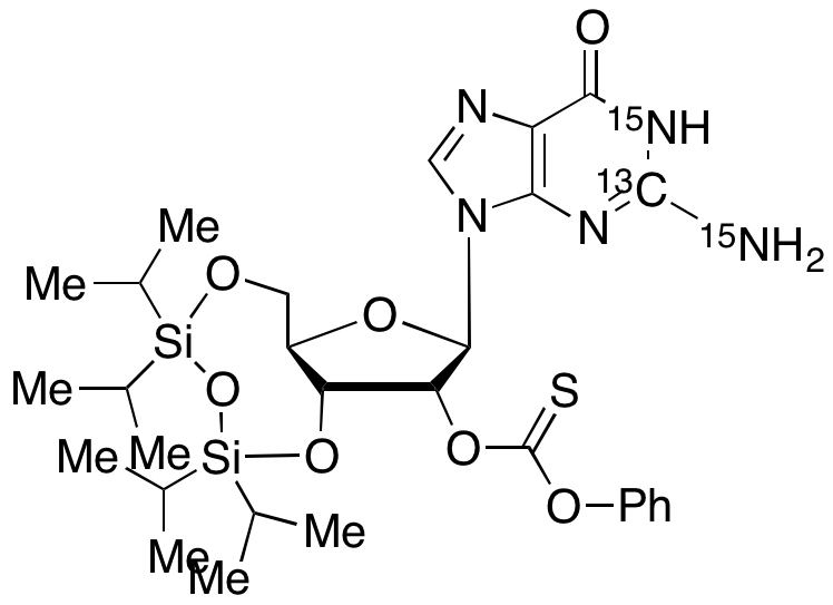 3',5'-O-[1,1,3,3-Tetrakis(1-methylethyl)-1,3-disiloxanediyl]guanosine 2’-(O-Phenyl Carbonothioate)-13C15N2