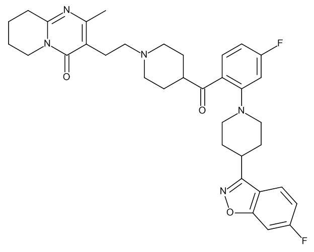 3-[2-[4-[4-Fluoro-2-[4-(6-fluoro-1,2-benzisoxazol-3-yl)piperidin-1-yl]benzolyl]piperidin-1-yl]ethyl-2-methyl-6,7,8,9-tetrahydro-4H-pyrido[1,2-a]pyrimidin-4-one