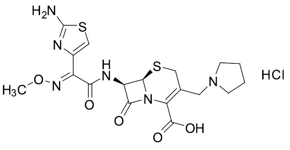 (E)-7-(2-(2-aminothiazol-4-yl)-2-(methoxyimino)acetamido)-8-oxo-3-(pyrrolidin-1-ylmethyl)-5-thia-1-azabicyclo[4.2.0]oct-2-ene-2-carboxylic acid hydrochloride