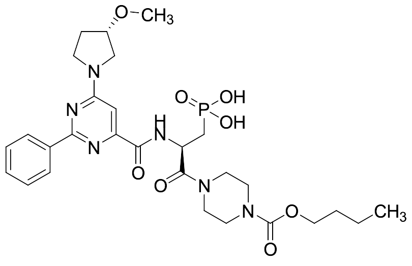 ((R)-3-(4-(butoxycarbonyl)piperazin-1-yl)-2-(6-((S)-3-methoxypyrrolidin-1-yl)-2-phenylpyrimidine-4-carboxamido)-3-oxopropyl)phosphonic acid