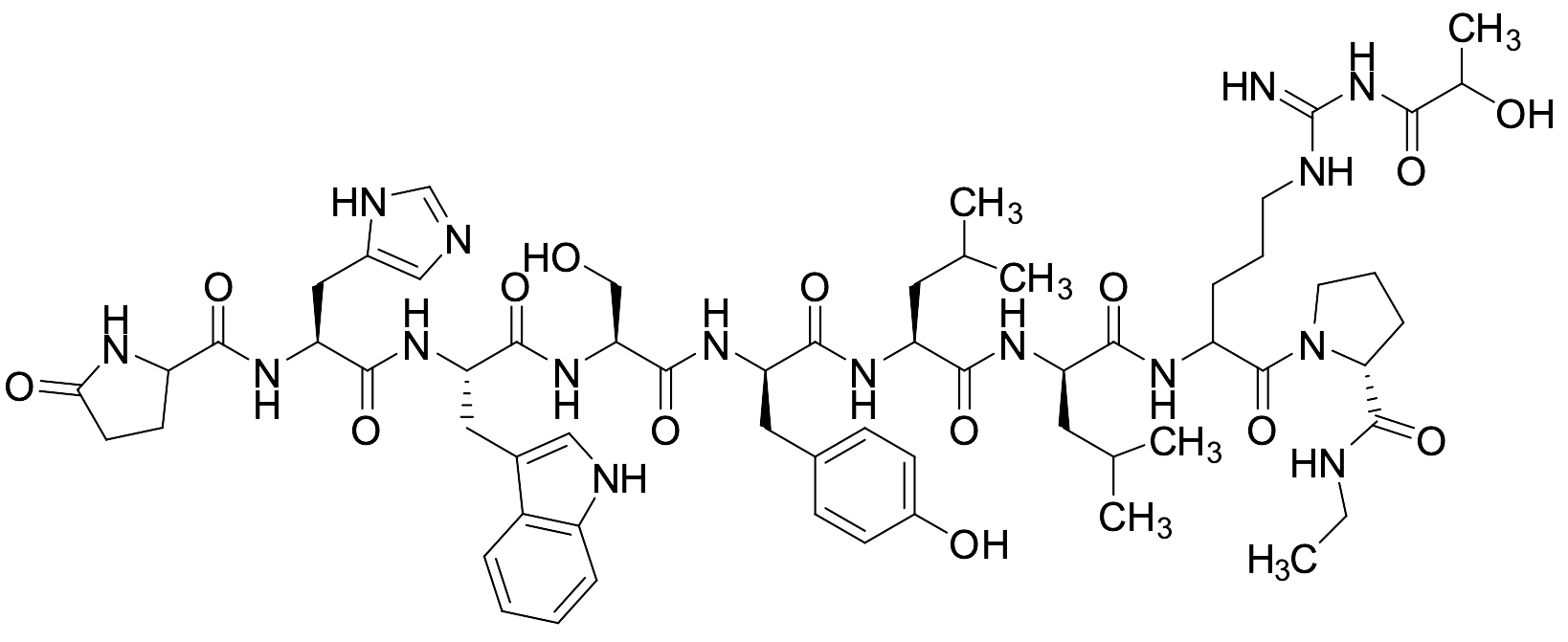 (2R)-N-Ethyl-1-(Nw-(2-hydroxypropanoyl)-N2-(5-oxopyrrolidine-2-carbonyl)-L-histidyl-L-tryptophyl-L-seryl-D-tyrosyl-L-leucyl-D-leucylarginyl)pyrrolidine-2-carboxamide