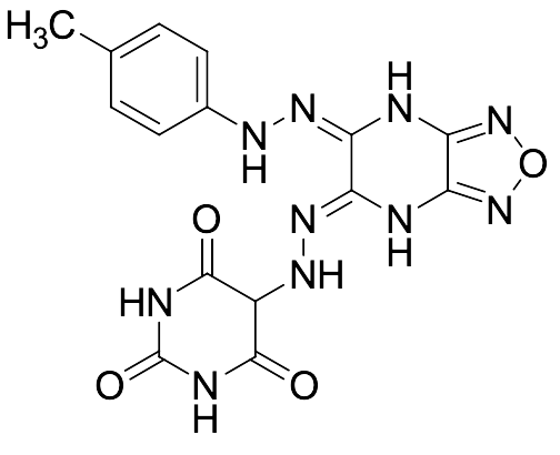 5-(2-((5Z,6E)-6-(2-(p-Tolyl)hydrazineylidene)-6,7-dihydro-[1,2,5]oxadiazolo[3,4-b]pyrazin-5(4H)-ylidene)hydrazineyl)pyrimidine-2,4,6(1H,3H,5H)-trione