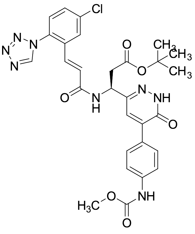 rac-tert-Butyl (R,E)-3-(3-(5-chloro-2-(1H-tetrazol-1-yl)phenyl)acrylamido)-3-(5-(4-((methoxycarbonyl)amino)phenyl)-6-oxo-1,6-dihydropyridazin-3-yl)propanoate