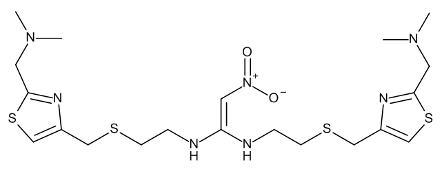 N,N'-Bis[2-[[[2-[(dimethylamino)methyl]thiazol-4-yl]methyl]sulphanyl]ethyl]-2-nitroethene-1,1-diamine