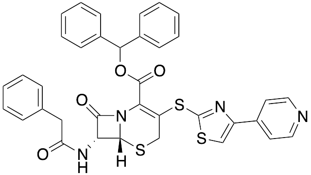 (6R,7R)-Benzhydryl 8-oxo-7-(2-phenylacetamido)-3-((4-(pyridin-4-yl)thiazol-2-yl)thio)-5-thia-1-azabicyclo[4.2.0]oct-2-ene-2-carboxylate