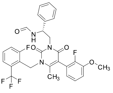 (R)-N-(2-(5-(2-fluoro-3-methoxyphenyl)-3-(2-fluoro-6-(trifluoromethyl)benzyl)-4-methyl-2,6-dioxo-3,6-dihydropyrimidin-1(2H)-yl)-1-phenylethyl)formamide