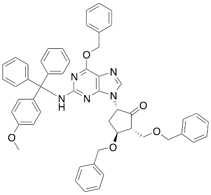 (2R,3S,5S)-3-(Benzyloxy)-5-(6-(benzyloxy)-2-(((4-methoxyphenyl)diphenylmethyl)-amino)-9H-purin-9-yl)-2-((benzyloxy)methyl)cyclopentanone (>85%)