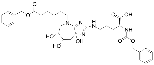 (2S)-5-(((6R,7S)-4-(6-(Benzyloxy)-6-oxohexyl)-6,7,8a-trihydroxy-4,5,6,7,8,8a-hexahydroimidazo[4,5-b]azepin-2-yl)amino)-2-(((benzyloxy)carbonyl)amino)pentanoic Acid