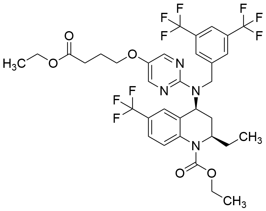 Ethyl (2R,4S)-4-[[[3,5-bis(trifluoromethyl)phenyl]methyl][5-(4-ethoxy-4-oxobutoxy)-2-pyrimidinyl]amino]-2-ethyl-3,4-dihydro-6-(trifluoromethyl)-1(2H)-quinolinecarboxylate