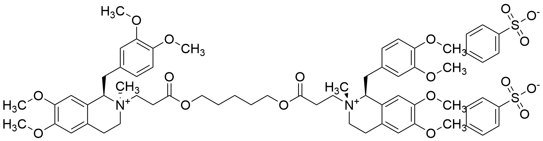 Isoquinolinium, 2,2′-[1,5-Pentanediylbis[oxy(3-oxo-3,1-propanediyl)]]bis[1-[(3,4-dimethoxyphenyl)methyl]-1,2,3,4-tetrahydro-6,7-dimethoxy-2-methyl-, [1R-[1Alpha,2Alpha(1′S*,2′R*)]]- Dibenzenesulfonate