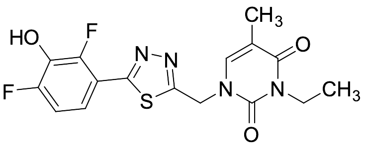 1-((5-(2,4-Difluoro-3-hydroxyphenyl)-1,3,4-thiadiazol-2-yl)methyl)-3-ethyl-5-methylpyrimidine-2,4(1H,3H)-dione