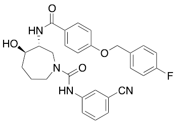 (3R,4R)-N-(3-Cyanophenyl)-3-[[4-[(4-fluorophenyl)methoxy]benzoyl]amino]hexahydro-4-hydroxy-1H-azepine-1-carboxamide