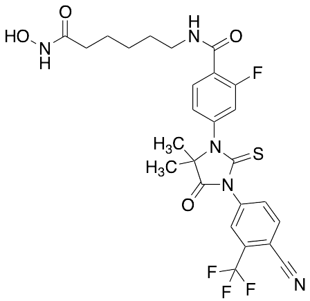 4-​[3-​[4-​Cyano-​3-​(trifluoromethyl)​phenyl]​-​5,​5-​dimethyl-​4-​oxo-​2-​thioxo-​1-​imidazolidinyl]​-​2-​fluoro-​N-​[6-​(hydroxyamino)​-​6-​oxohexyl]​benzamide